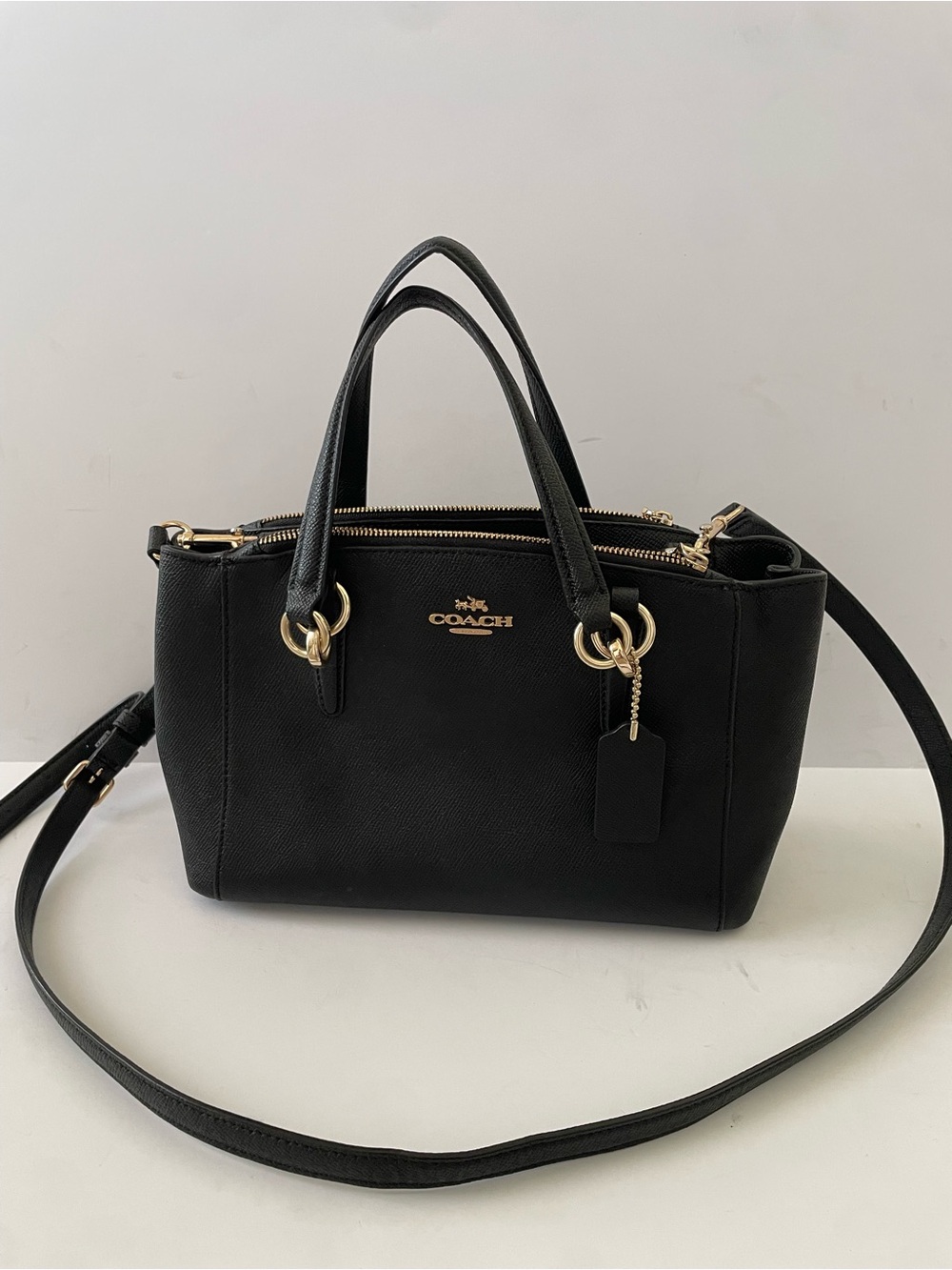 Coach Black Small Surrey Satchel Top Handle Zip Gold Hardware Detachable Strap
